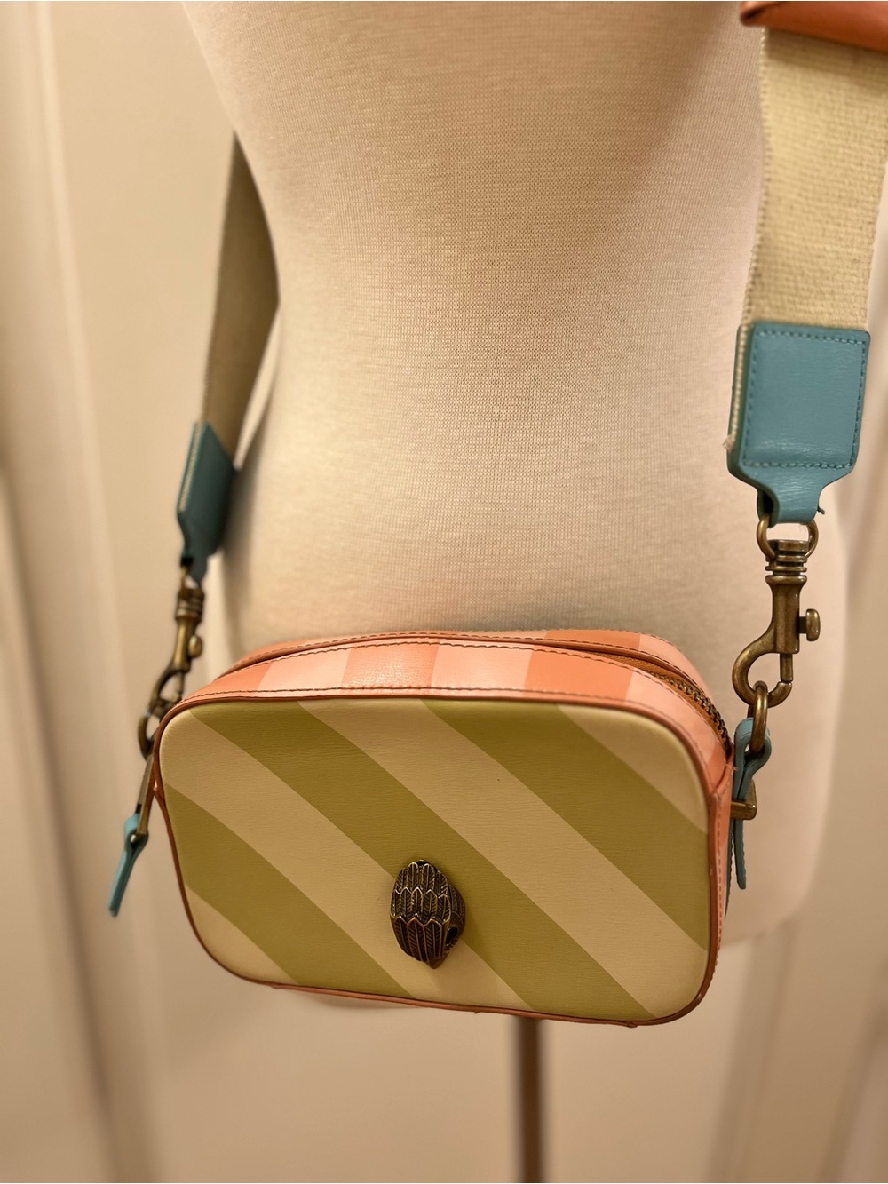 Kurt Geiger Kensington Striped Camera Crossbody - Peach/Aqua/Cream